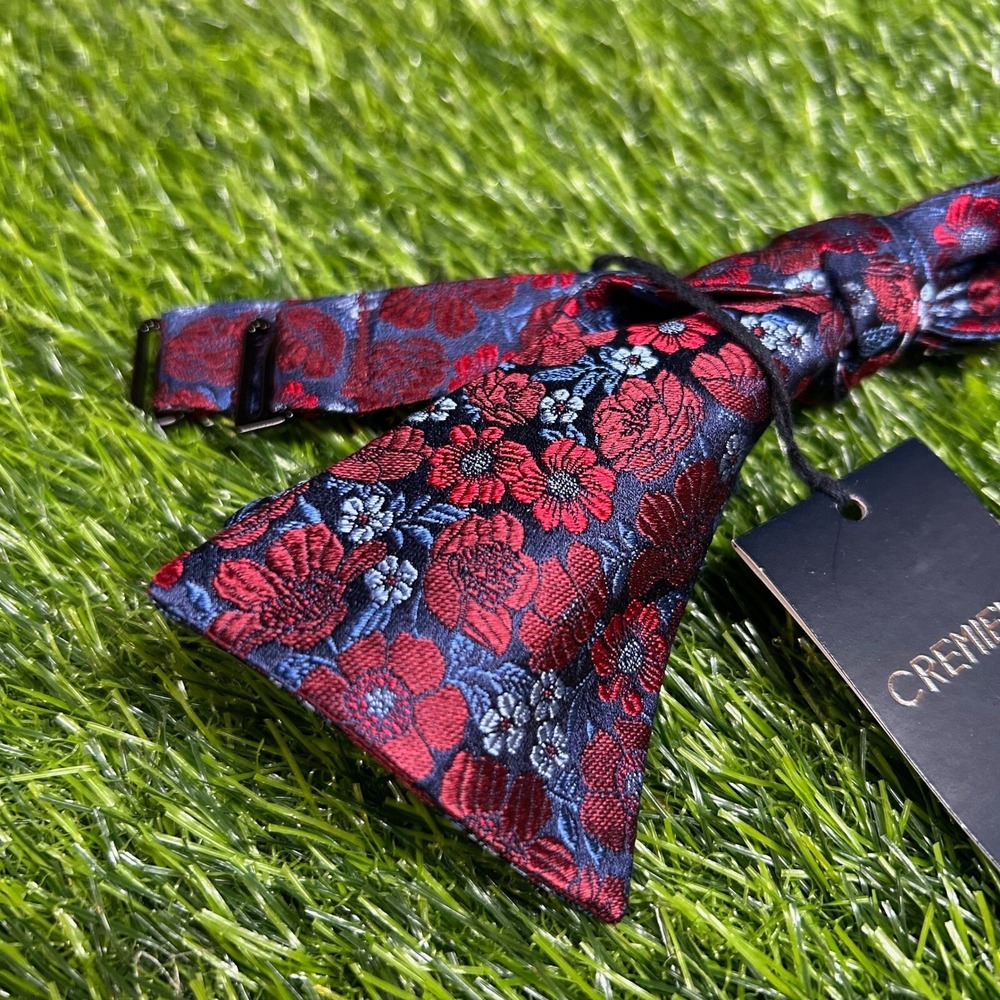 Cremieux Floral Silk Bow Tie Mens One Size Red Blue Adjustable Pre Tied NWT